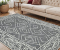 5 X 8 Gray And Ivory Wool Geometric Hand Hooked Area Rug