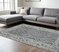 8 X 10 Gray And Ivory Wool Geometric Hand Hooked Area Rug