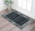 2 X 3 Charcoal And Ivory Wool Southwestern Hand Hooked Area Rug
