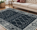 5 X 8 Charcoal And Ivory Wool Southwestern Hand Hooked Area Rug