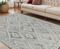5 X 8 Gray Ivory And Rust Wool Geometric Hand Hooked Area Rug