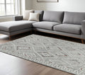 9 X 13 Gray Ivory And Rust Wool Geometric Hand Hooked Area Rug