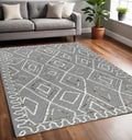 5 X 8 Dark Gray Ivory And Rust Wool Geometric Hand Hooked Area Rug
