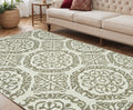 5 X 7 Ivory And Light Brown Wool Medallion Hand Hooked Area Rug