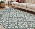 5 X 7 Dark Gray And Ivory Wool Oriental Hand Hooked Area Rug