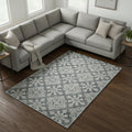 8 X 11 Dark Gray And Ivory Wool Geometric Hand Hooked Area Rug