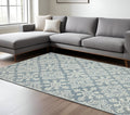 8 X 10 Sky Blue And Ivory Wool Oriental Hand Hooked Area Rug