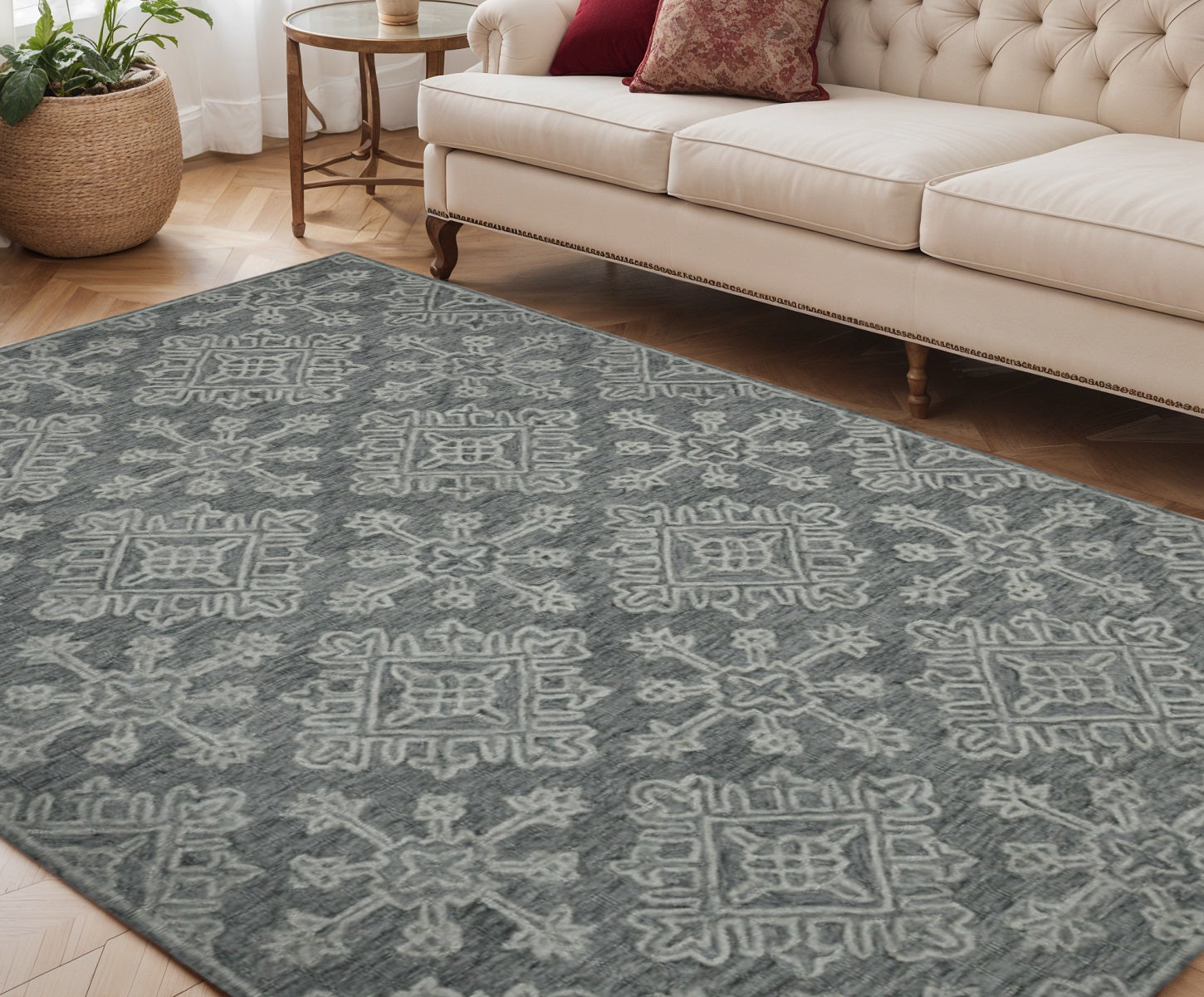 5 X 7 Graphite And Gray Wool Oriental Hand Hooked Area Rug