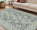 5 X 7 Slate Gray And Ivory Wool Oriental Hand Hooked Area Rug