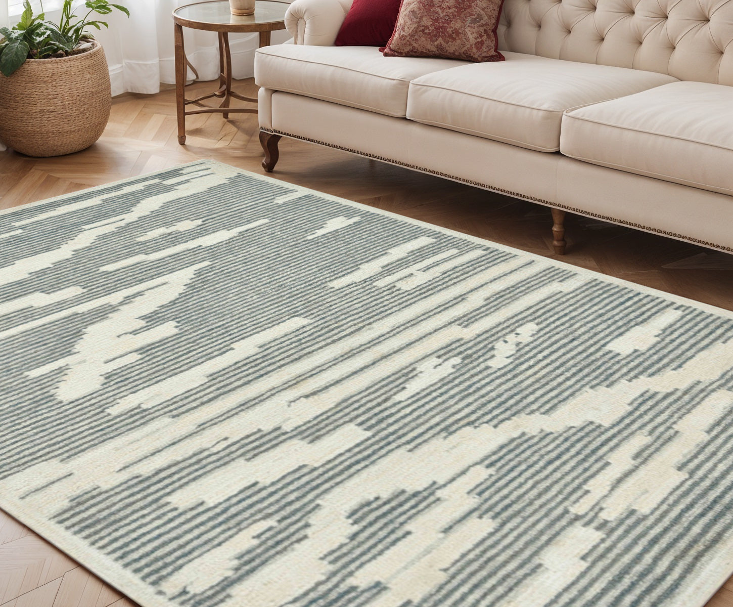 5 X 8 Gray And Ivory Wool Abstract Hand Hooked Area Rug