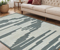 5 X 8 Blue And Ivory Wool Abstract Hand Hooked Area Rug
