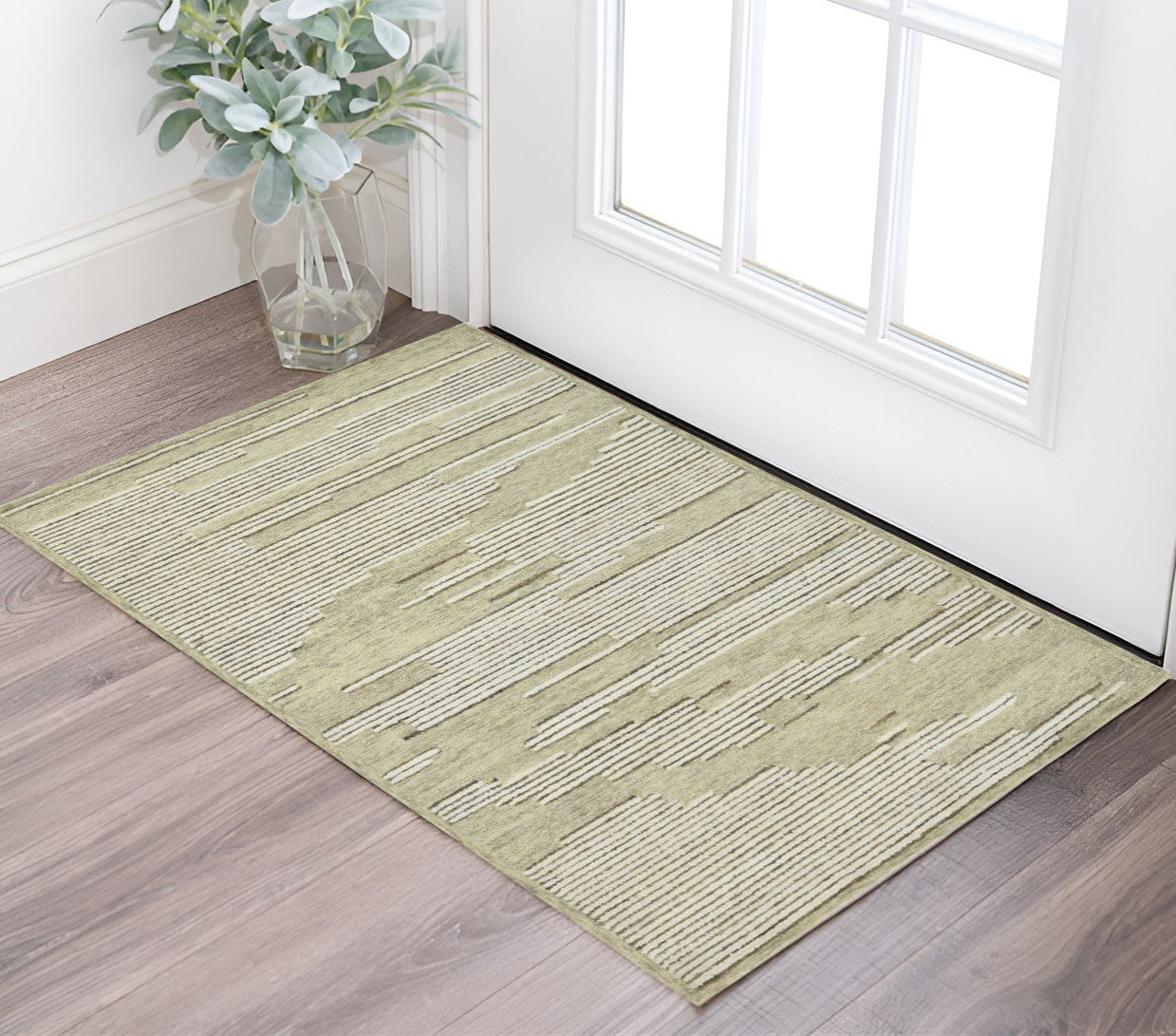 2 X 3 Gray And Ivory Wool Striped Hand Hooked Area Rug