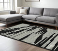 8 X 10 Black And Ivory Wool Abstract Hand Hooked Area Rug