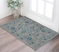 2 X 3 Gray Blue And Ivory Wool Floral Medallion Hand Hooked Area Rug