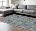 8 X 10 Gray Blue And Ivory Wool Floral Medallion Hand Hooked Area Rug