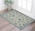 2 X 3 Gray Dark Blue And Light Blue Wool Floral Medallion Hand Hooked Area Rug