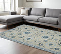 9 X 13 Gray Dark Blue And Light Blue Wool Floral Medallion Hand Hooked Area Rug