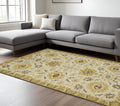 9 X 13 Gold Beige And Brown Wool Floral Medallion Hand Hooked Area Rug