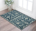 2 X 3 Teal Gray And Ivory Wool Floral Medallion Hand Hooked Area Rug