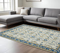 9 X 13 Blue Beige And Brown Wool Oriental Hand Hooked Area Rug