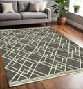 5 X 8 Dark Gray And Ivory Wool Geometric Hand Hooked Area Rug