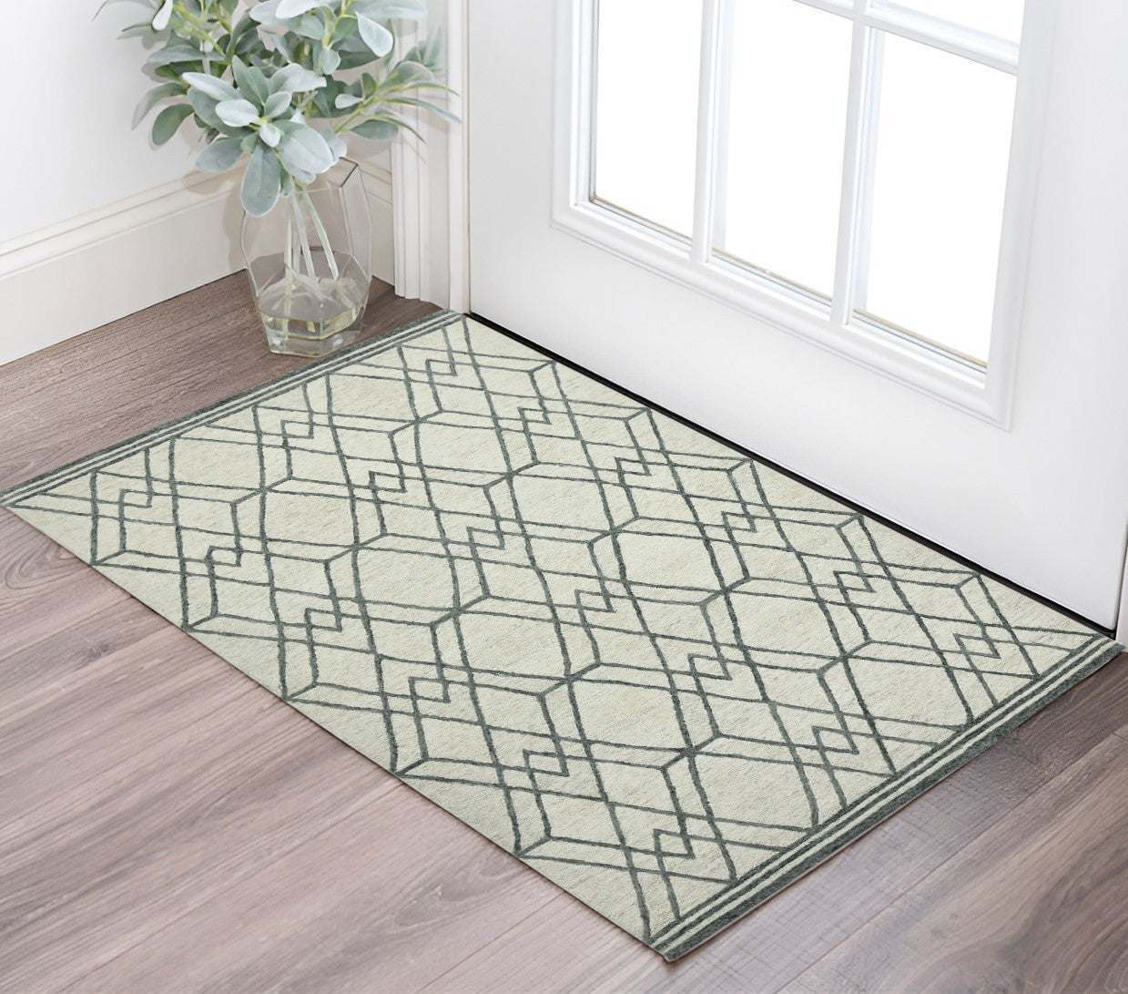 2 X 3 Ivory And Gray Wool Geometric Hand Hooked Area Rug