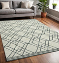 5 X 8 Ivory And Gray Wool Geometric Hand Hooked Area Rug