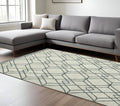 8 X 10 Ivory And Gray Wool Geometric Hand Hooked Area Rug