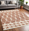 5 X 8 Rust And Ivory Wool Argyle Hand Hooked Area Rug