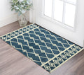 2 X 3 Blue And Ivory Wool Argyle Hand Hooked Area Rug