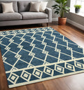 5 X 8 Blue And Ivory Wool Argyle Hand Hooked Area Rug