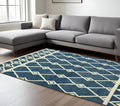 8 X 10 Blue And Ivory Wool Argyle Hand Hooked Area Rug