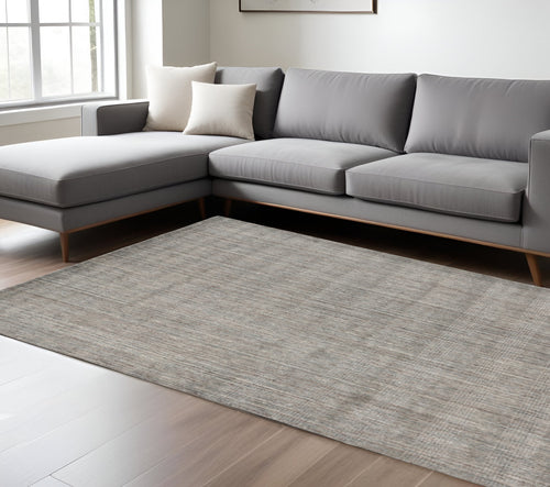 10 X 14 Gray And Light Brown Wool Abstract Hand Woven Area Rug