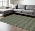 8 X 10 Green Gray And Ivory Wool Plaid Hand Woven Area Rug