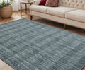 5 X 8 Blue And Ivory Wool Plaid Hand Woven Area Rug