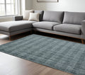 10 X 14 Blue And Ivory Wool Plaid Hand Woven Area Rug