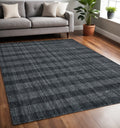 5 X 8 Charcoal And Gray Wool Plaid Hand Woven Area Rug