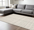 9 X 12 Ivory And Gray Wool Plaid Hand Tufted Area Rug