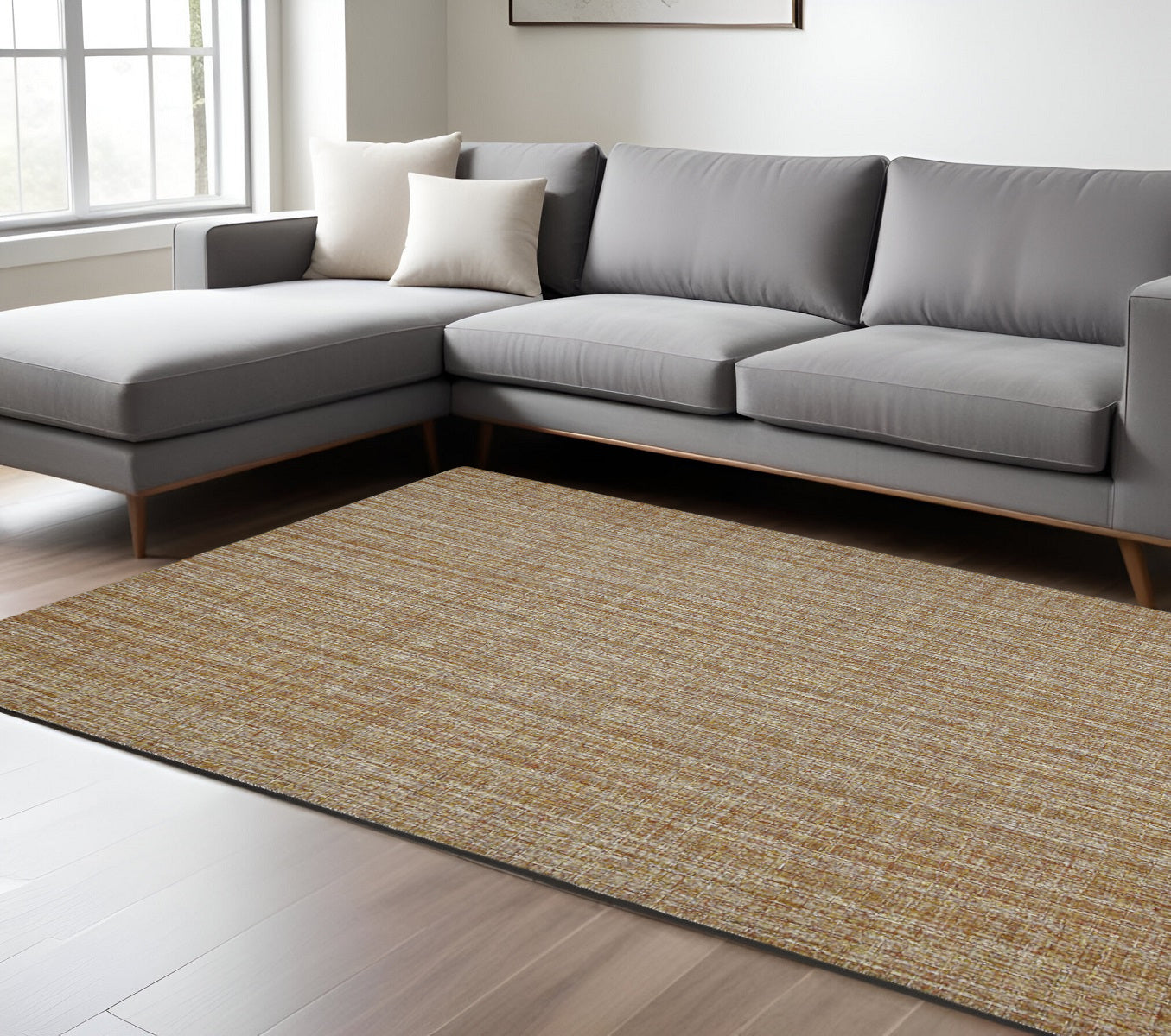 9 X 12 Ivory And Rust Wool Striped Hand Tufted Area Rug