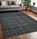5 X 7 Black Ivory And Charcoal Wool Plaid Hand Tufted Area Rug