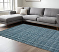 9 X 12 Turquoise Gray And Ivory Wool Plaid Hand Tufted Area Rug