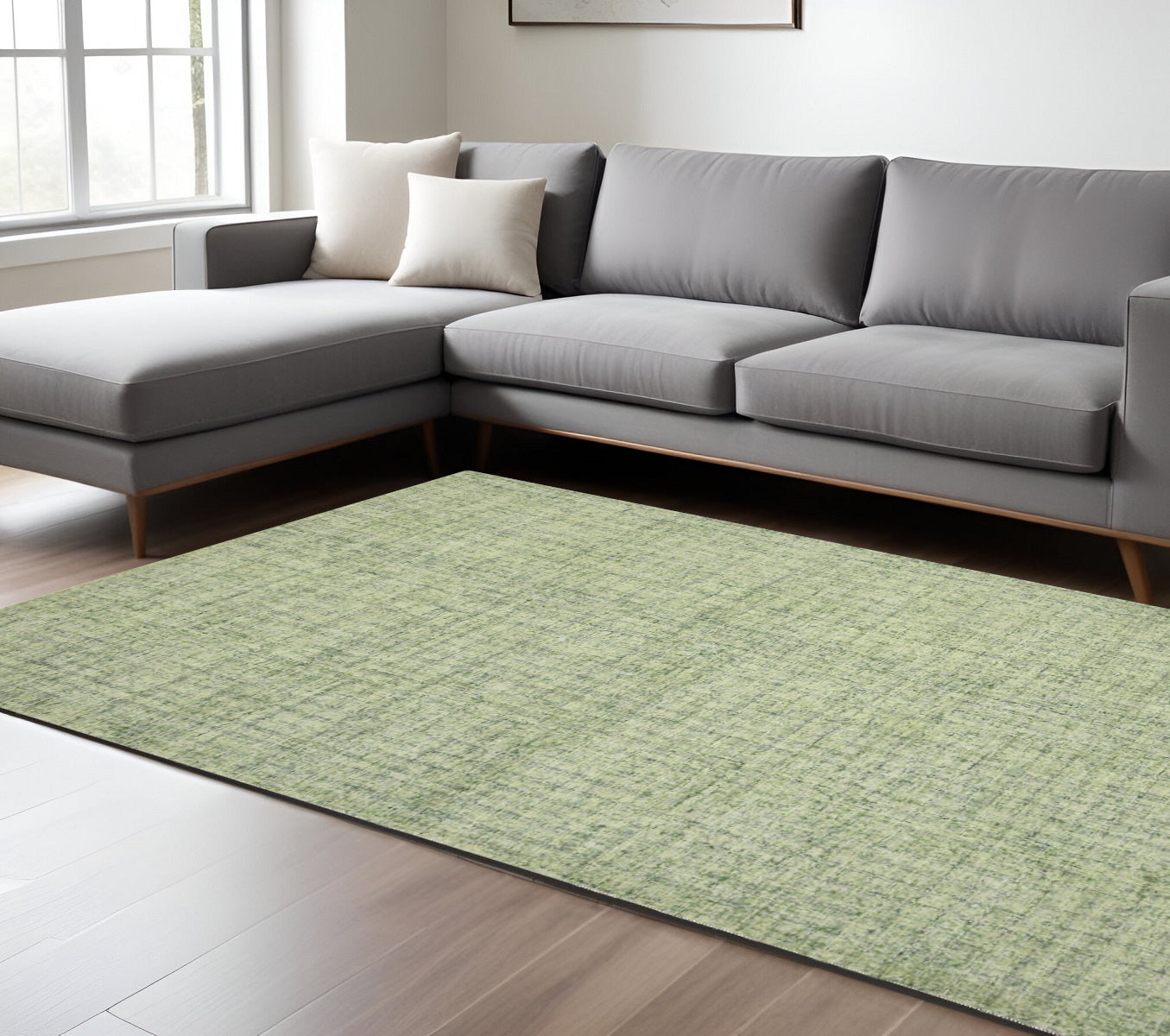 9 X 12 Green And Light Green Wool Striped Hand Tufted Area Rug