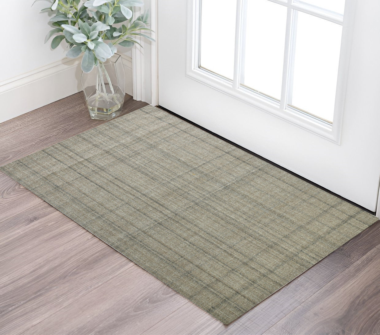 2 X 3 Brown And Gray Wool Plaid Hand Tufted Area Rug