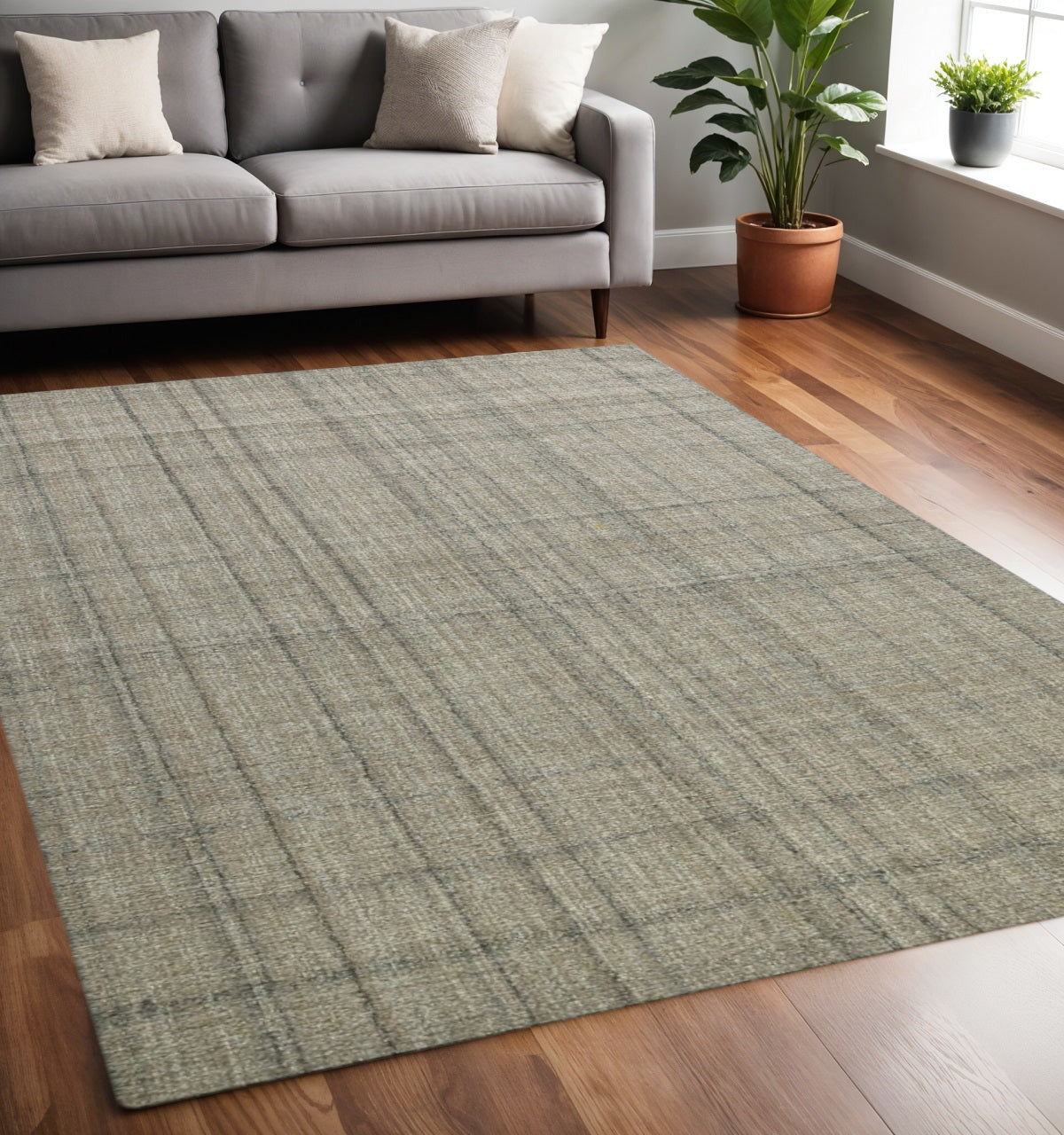 5 X 7 Brown And Gray Wool Plaid Hand Tufted Area Rug