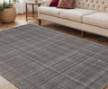 5 X 7 Graphite And Ivory Wool Plaid Hand Tufted Area Rug