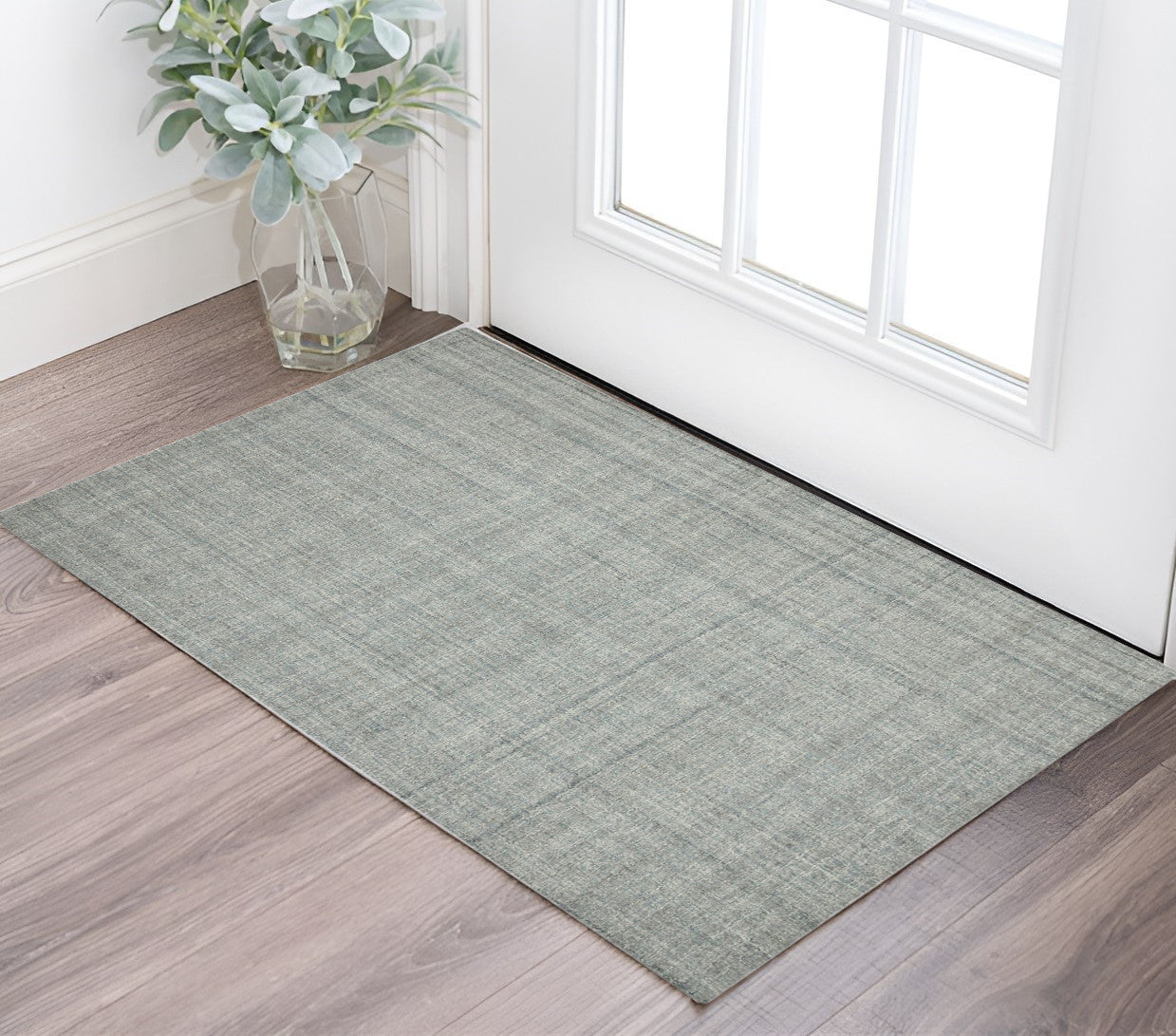 2 X 3 Gray Blue And Ivory Wool Plaid Hand Tufted Area Rug