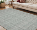 5 X 7 Gray Blue And Ivory Wool Plaid Hand Tufted Area Rug