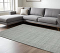 8 X 10 Gray Blue And Ivory Wool Plaid Hand Tufted Area Rug