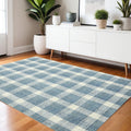 4 X 6 Blue And Ivory Wool Plaid Hand Tufted Area Rug