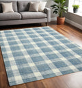 5 X 7 Blue And Ivory Wool Plaid Hand Tufted Area Rug